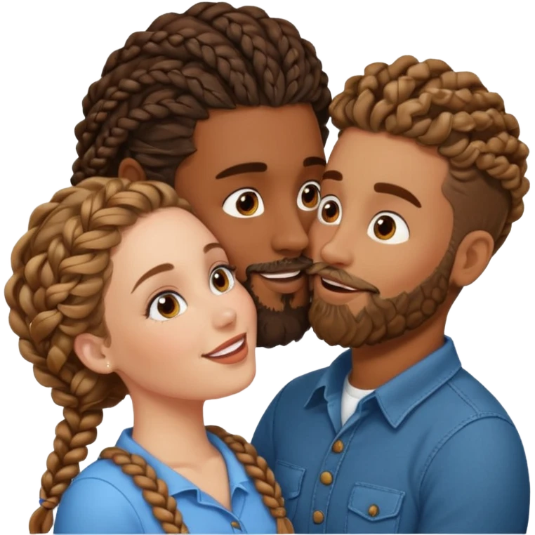 brown skinned man with braids and a beard kissing a white woman with curly brown hair  emoji