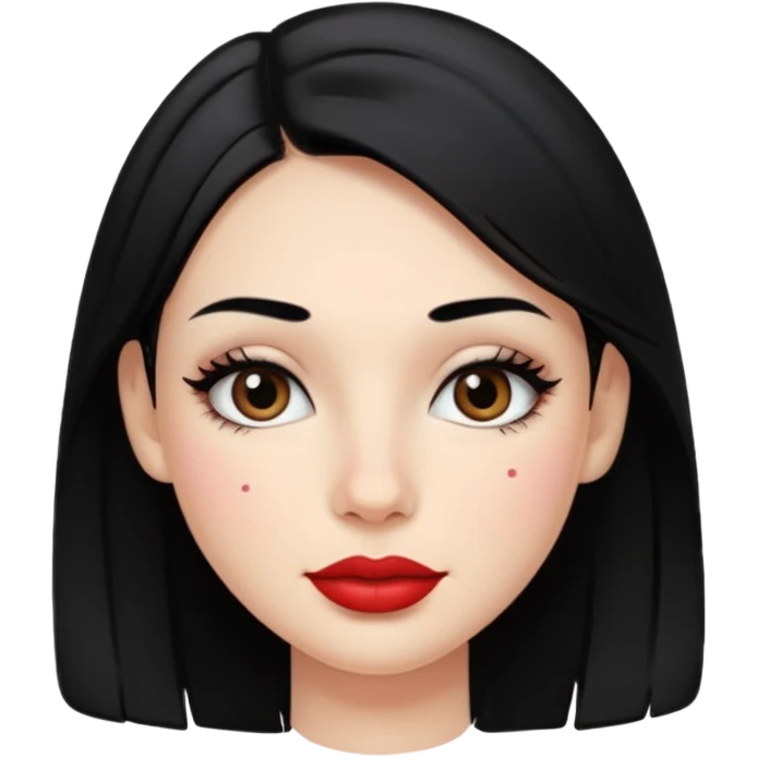 A girl's face with a thin face, dimples, with mascara and lipstick, white skin, black hair  emoji