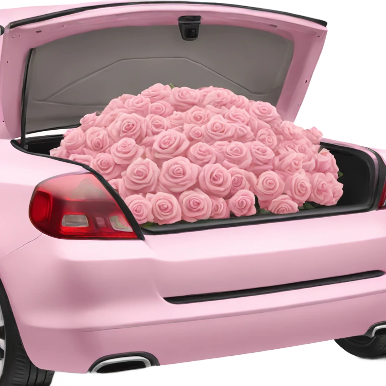 pink pastel car in the trunk many roses emoji