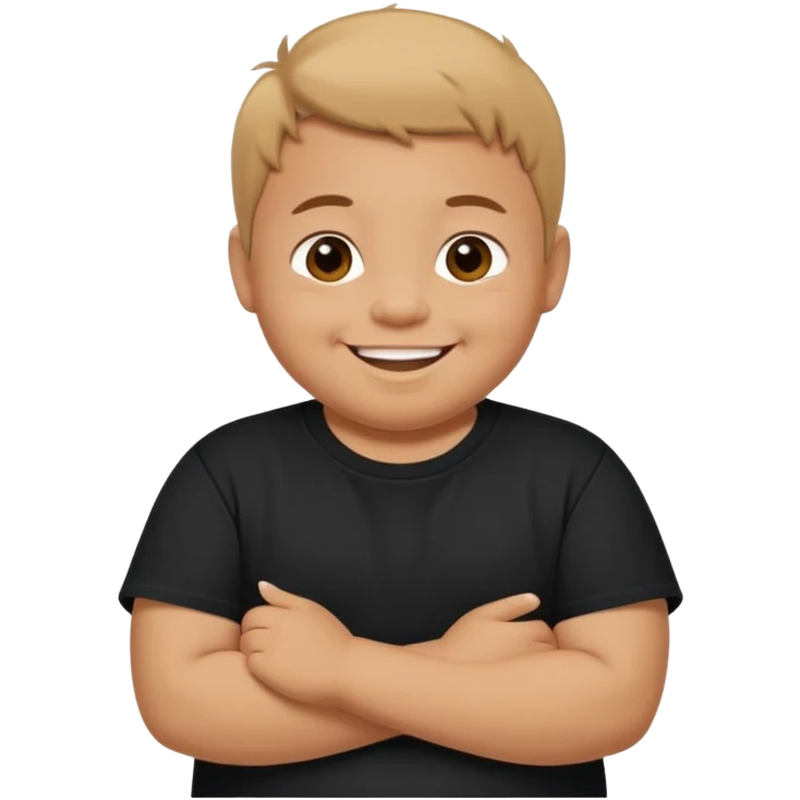 happy little fat young boy in black t shirt  emoji
