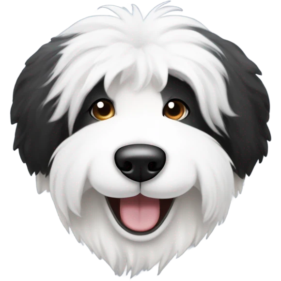 Half Black and half white old English sheepdog smiling emoji