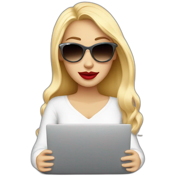 blonde girl+laptop+coffee+sunglasses+lipstick emoji
