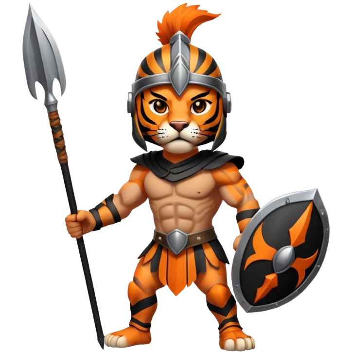 Spartan tiger warrior with helmet and spear emoji