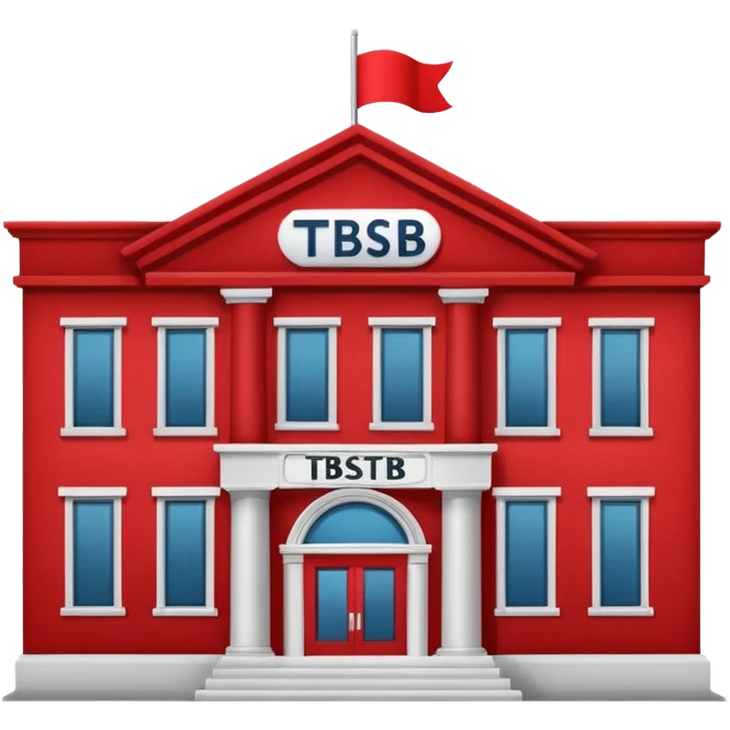 A bank with red building and labeled the "TSB", not "TBSB", on the building emoji