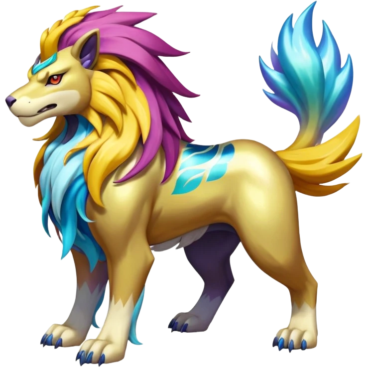 Shiny Elemental Exotic Suicune-Raikou-Entei-Pokémon-Fakémon-hybrid-creature (full body) emoji
