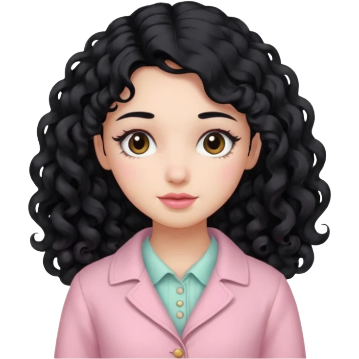 Girl with long curly black hair and vintage pastel pink clothing. emoji