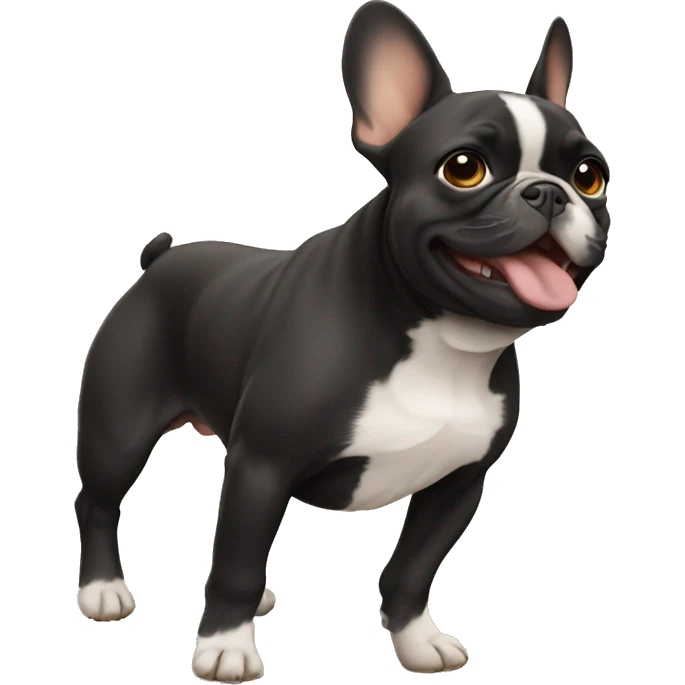 Black and tan colored French bulldog dancing emoji