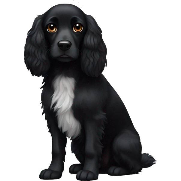 Small completely black spaniel with black fur on his whole face and white fur only on his chest emoji