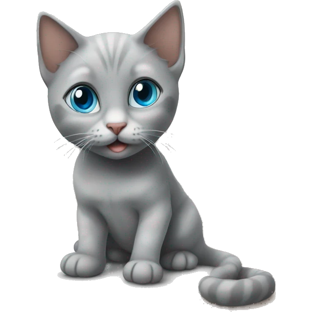 grey kitten blue eyes sitting on the table with woman emoji
