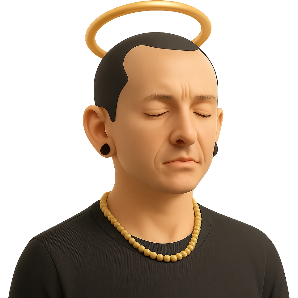 Chester Bennington from Linkin Park with a holy halo emoji