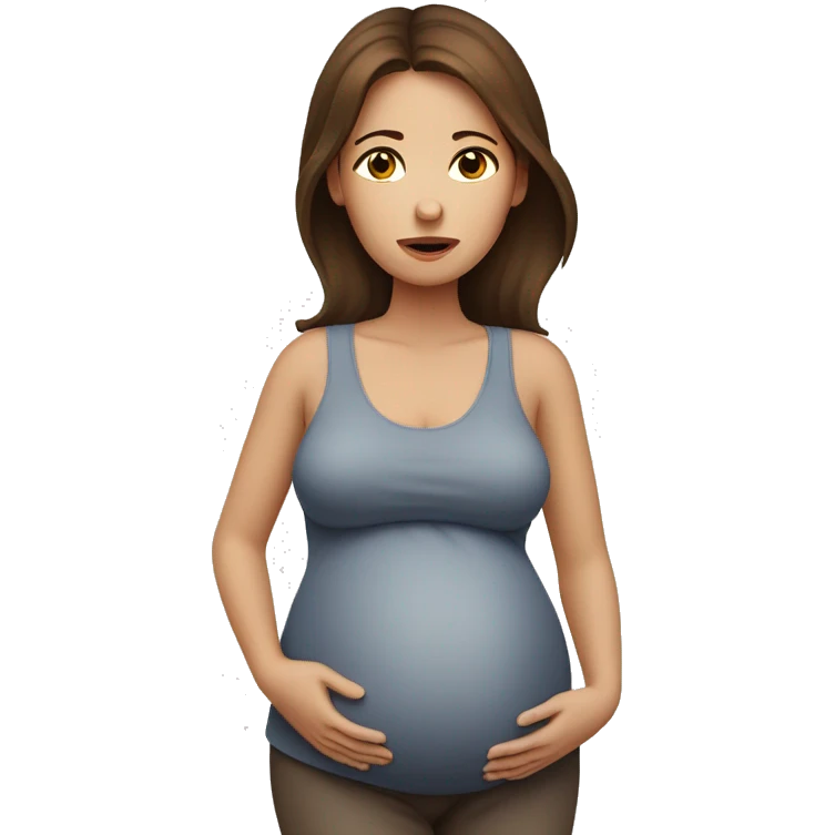 tired pregnant woman with brown hair cold emoji