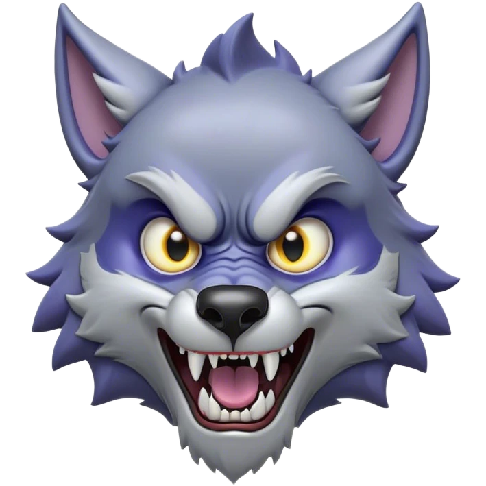 Cinematic Comical Werewolf Portrait Emoji, with a whimsically exaggerated lupine face in vivid moonlit grays and silvers, head cocked in a dramatically shocked expression with comically oversized, wide eyes and a playful snarl, simplified yet hilariously expressive, highly detailed with a soft cartoonish glowing outline capturing the mischievous humor of a werewolf mid-transformation! emoji