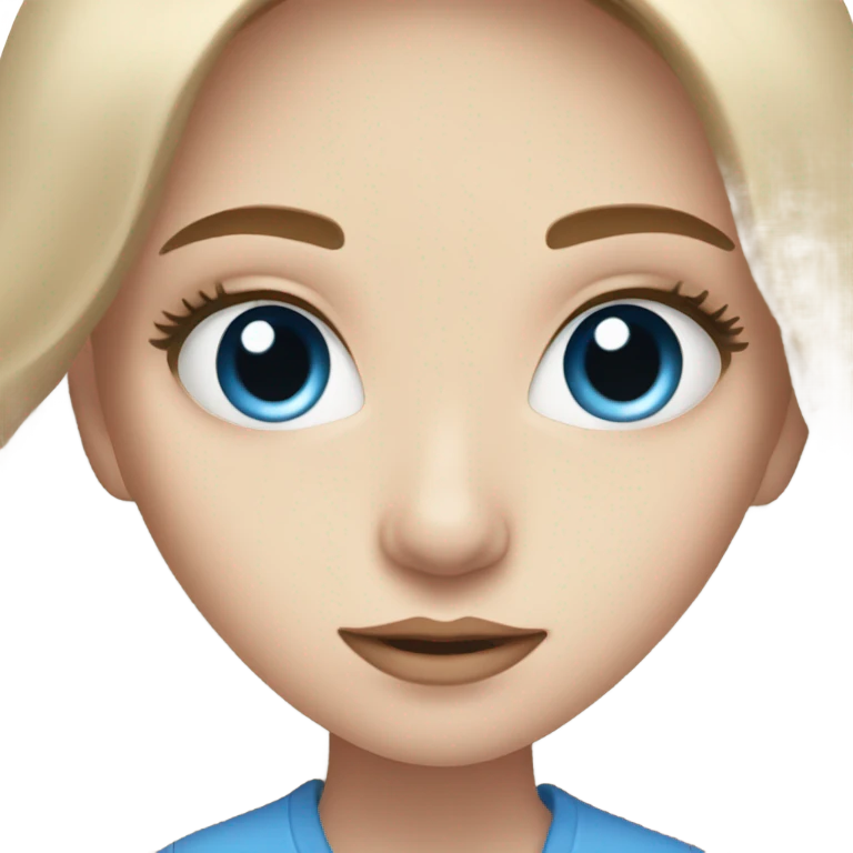 Pale girl with long brown hair, blue eyes doing her make up emoji