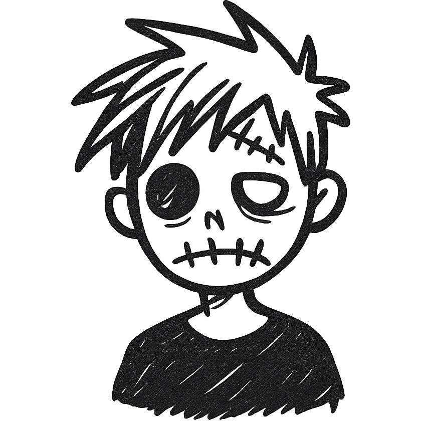 zombie boy with spiky emo hair and black shirt emoji