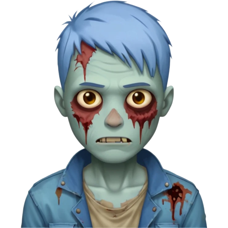 я мужчина, цвет волос пепельно синий, стрижка как у футболиста Yamal сделай меня в стиле зомби и ещё сделай с Ухмылкой  emoji