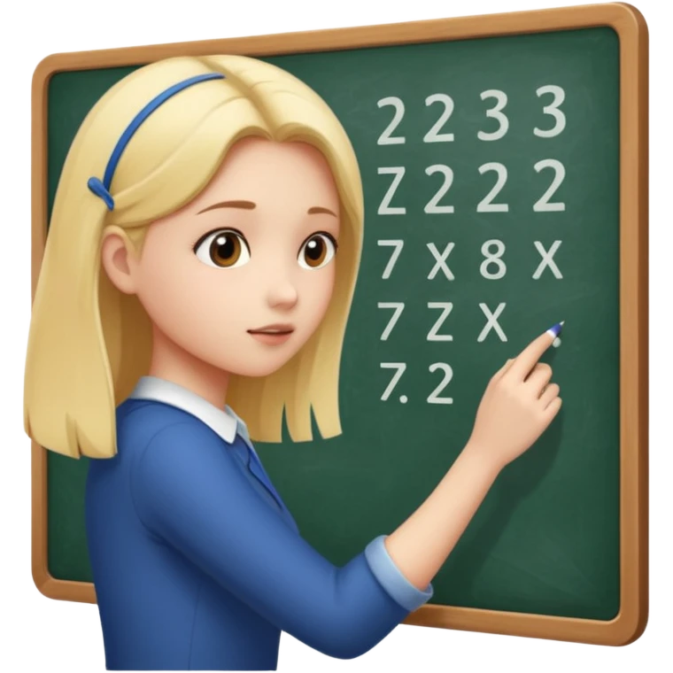 girl solving math problem on the board, side view. emoji