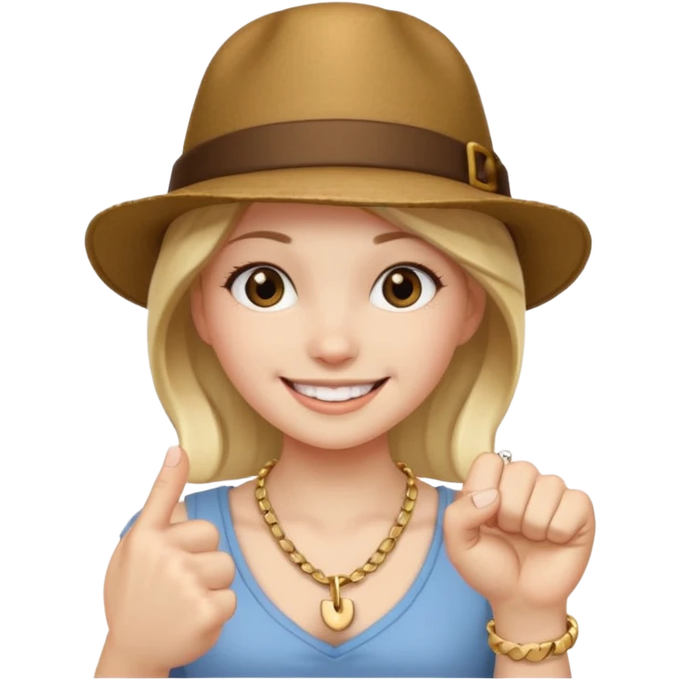 Hatted ancient girl wearing fist bone Necklaces emoji