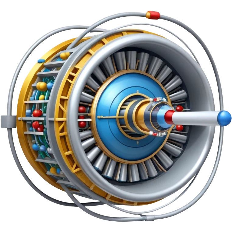 An icon featuring a large Hadron Collider, symbolizing the science of physics. The design includes particle trajectories, atoms, and energy waves, representing the study of fundamental forces and matter. Transparent background highlights the exploration of the universe at a microscopic level. emoji