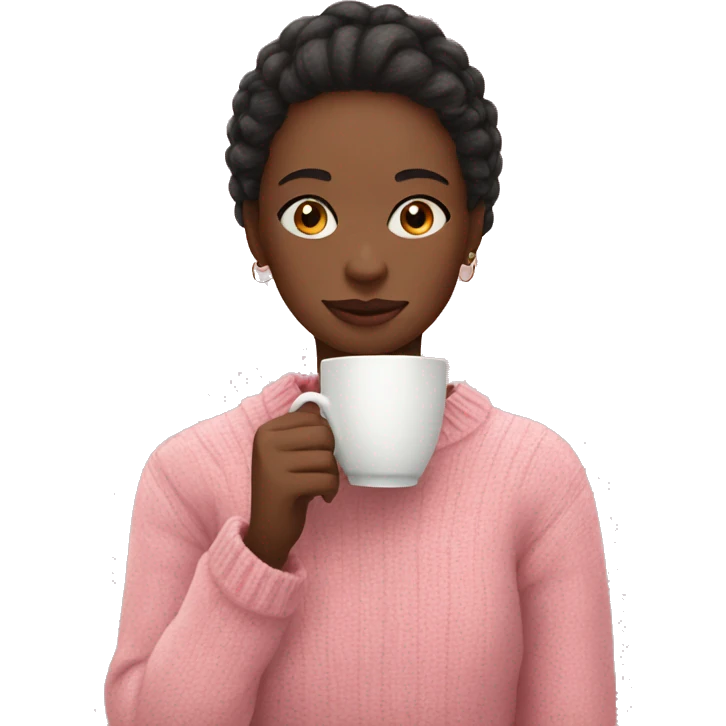 Girl in pink sweater drinking tea emoji