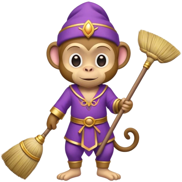 genie monkey, purple clothing, holding a broom emoji