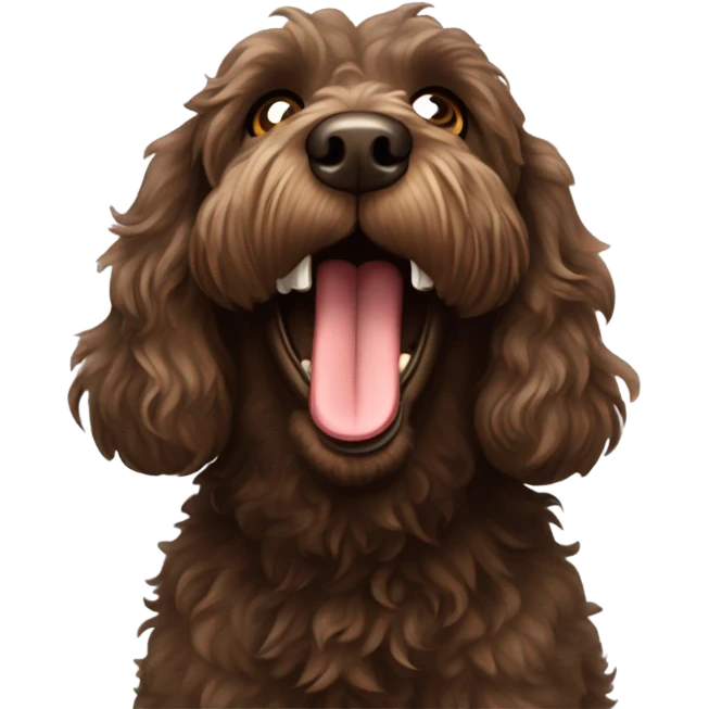 Australian labradoodle dark brown barking loudly emoji