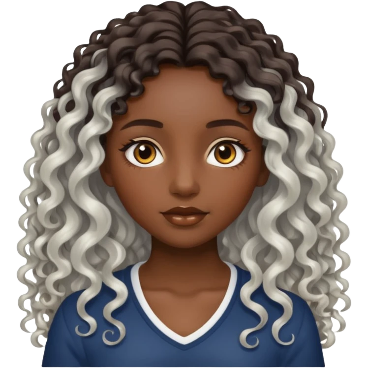 dark skinned girl with long curly hair with platinum highlights emoji