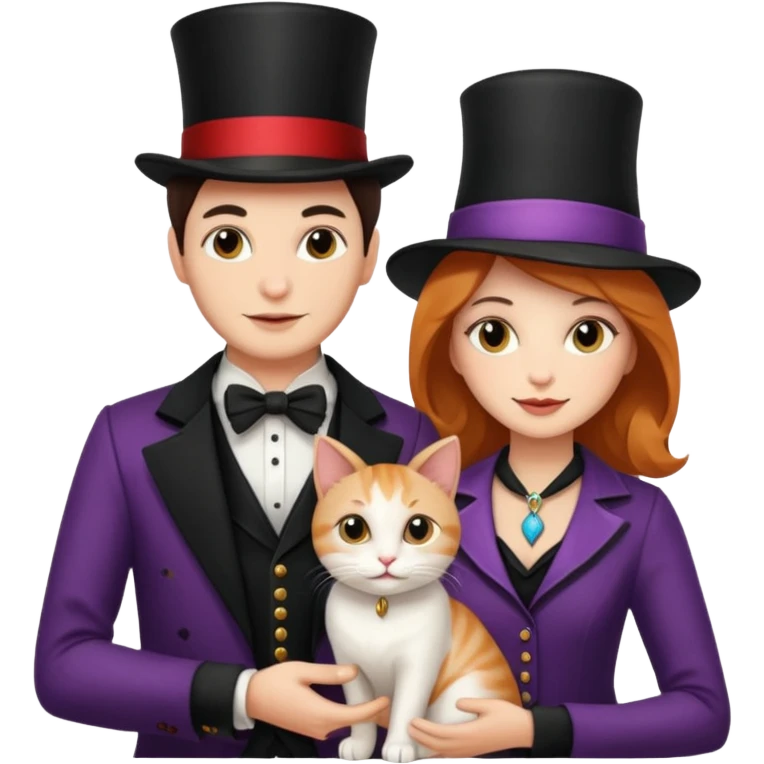 magician couple and their pet cat emoji