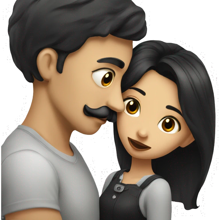Guy with mustache kissing girl in black hair emoji