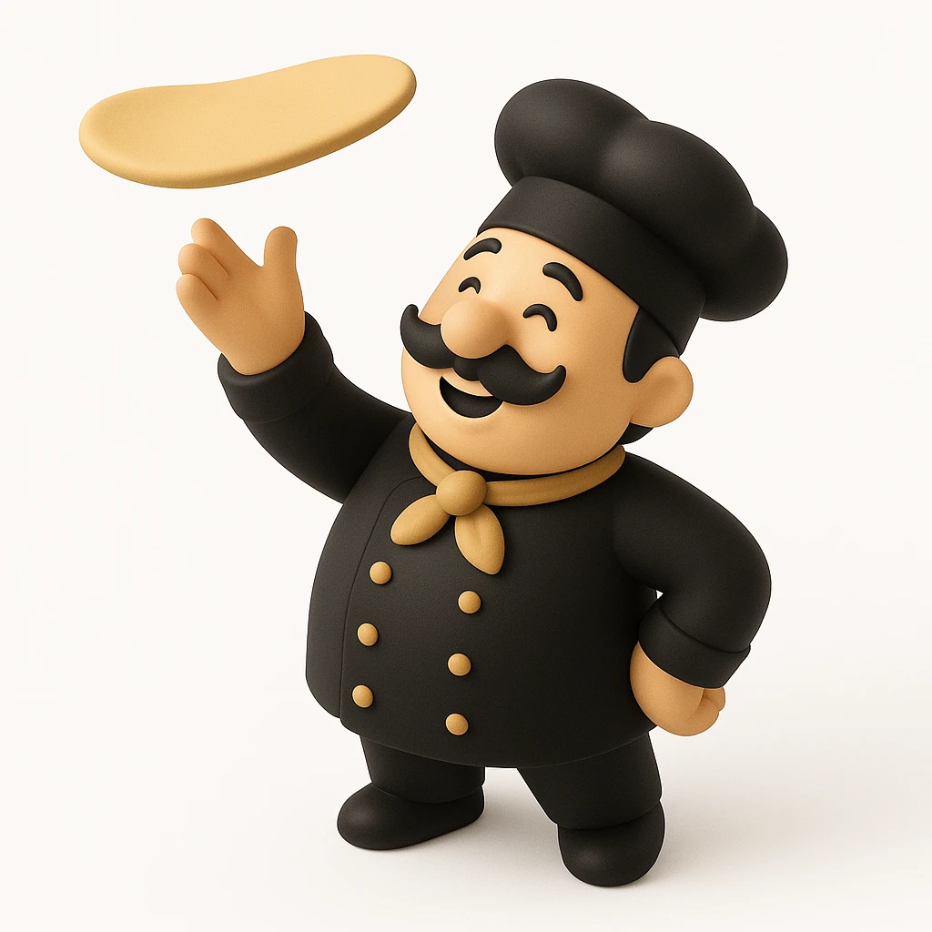 smiling Italian chef spinning pizza dough emoji