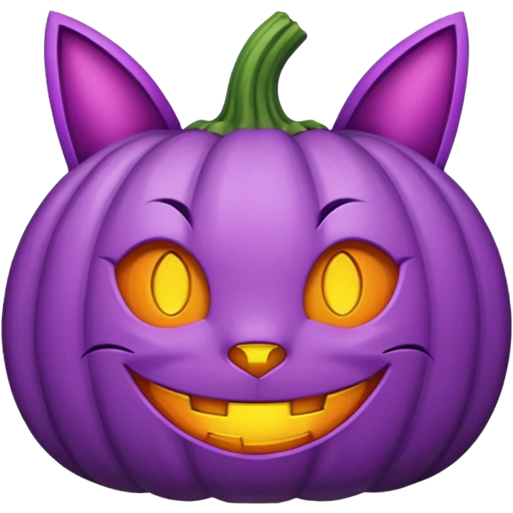 happily carved purple pumpkin with purple cat ears on top emoji