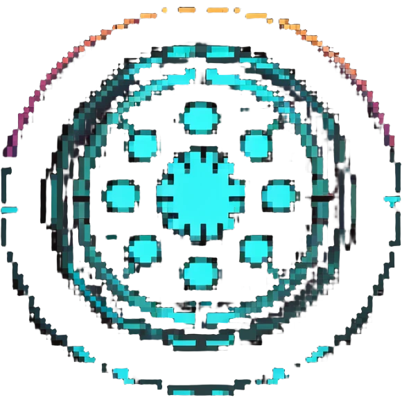 32x32 cyberpunk settings gear icon with holographic interface, retro computer style emoji