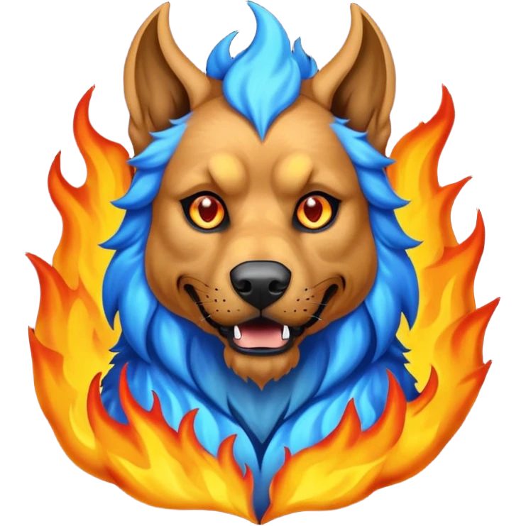 Cerberus, the hound of hades. Blue flames around. emoji
