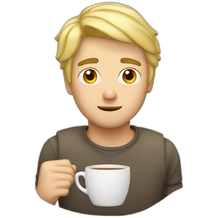 blond guy with a cup of tea tired emoji