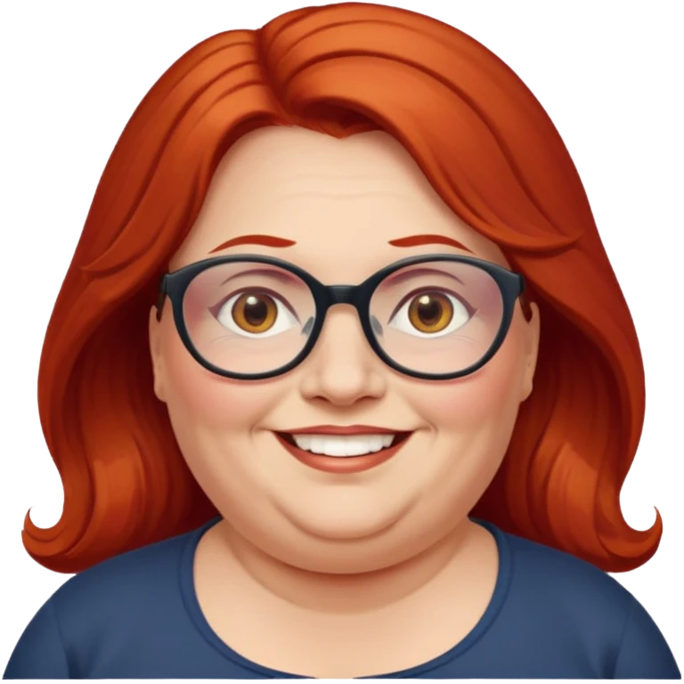 obese; older 50's ; long red hair ; women hazel eyes; glasses emoji