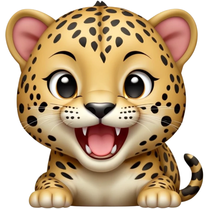 cinematic-realistic-yawning-baby jaguar-portrait-emoji,-head-tilted-slightly-with-a-dramatic,-wide-open-yawn,-showcasing-a-lithe,-graceful-build-with-distinctive-rosette-patterns-and-sleepy,-half-closed-eyes,-simplified-yet-irresistibly-adorable emoji