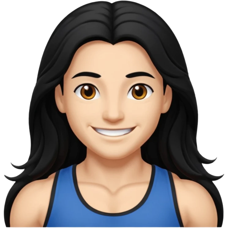 Branca, com cabelo grande preto, olho castanhos escuro musculosa emoji