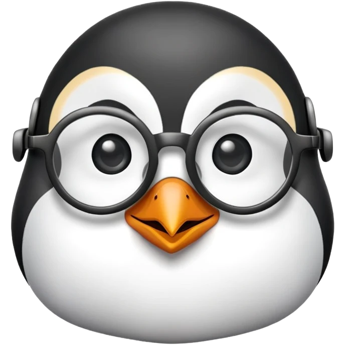 penguin head wearing round glasses, cute, smart looking emoji