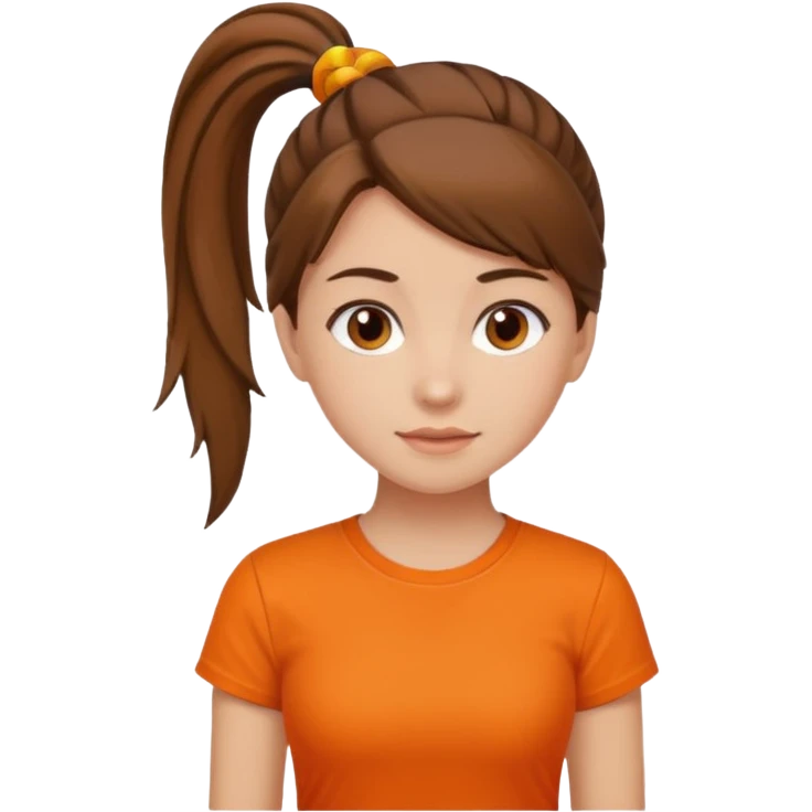 brown hair girl with pony tail and orange shirt emoji