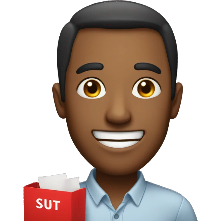 man smiling with box that says in red text packet of bullshit emoji