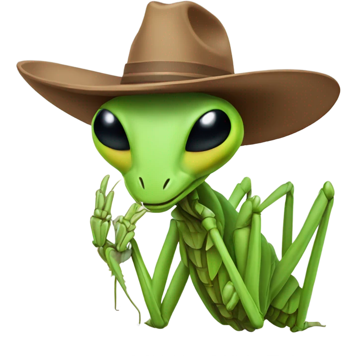 Praying mantis wearing cowboy hat emoji