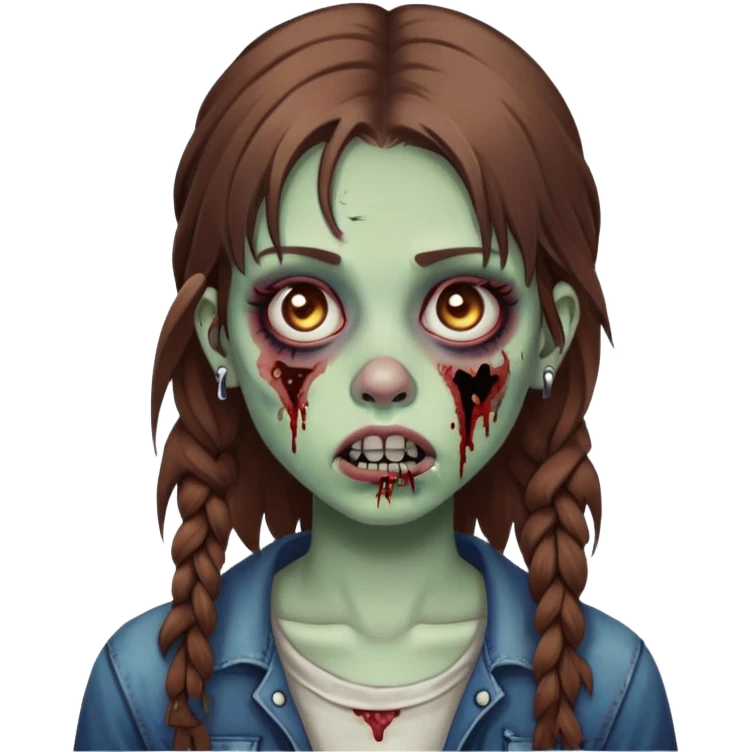 zombie teen girl with brown hair, grunge style, and septum piercing emoji
