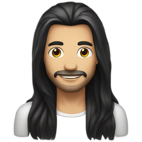 A man with long black hair says hello emoji