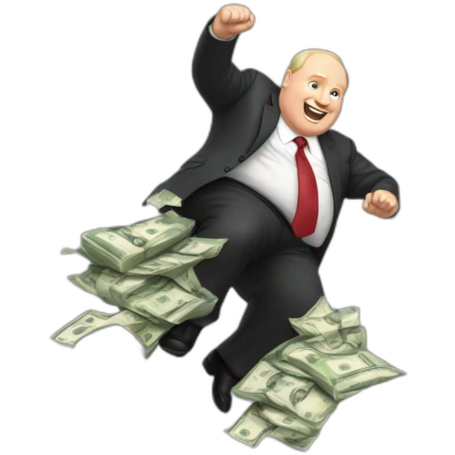 Fat vladimir poutine jumping into a pile of money emoji
