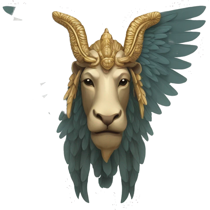 Lamassu, bearded human head, body of a bull, feathered wings that extend from its back emoji