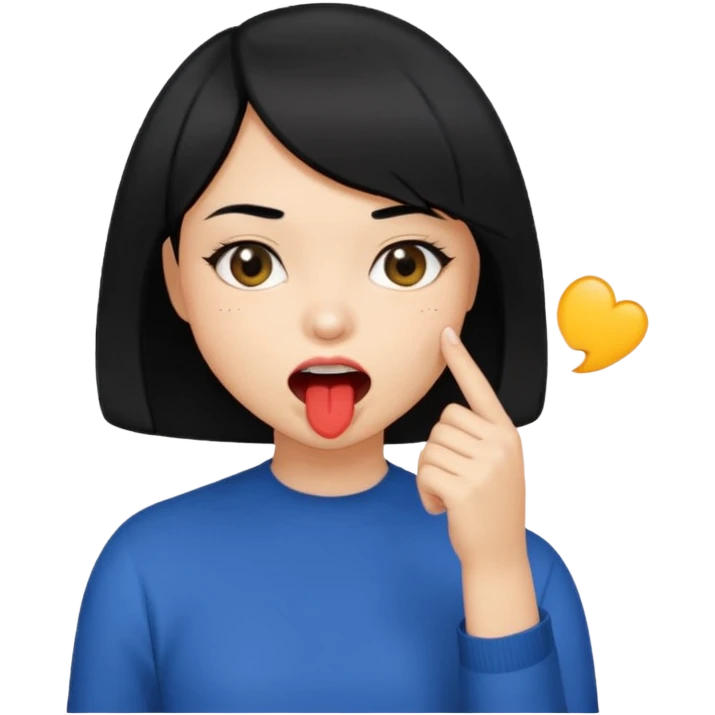 Chicas con pelo negro y corte bob haciendo que se muerde uno de sus dedos de manera picara, puedes hacer que se muerda el dedo emoji