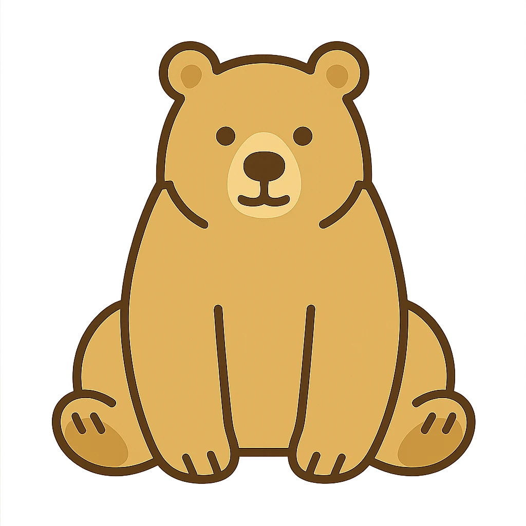 flat toon style blonde grizzly bear sitting, full body icon emoji