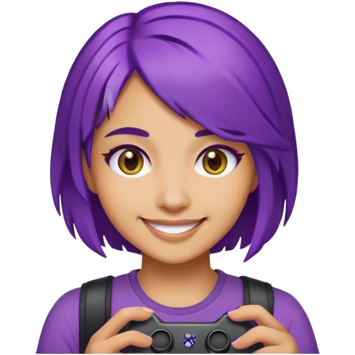 Gamer girl, custom emoji, purple hair, olive skin emoji