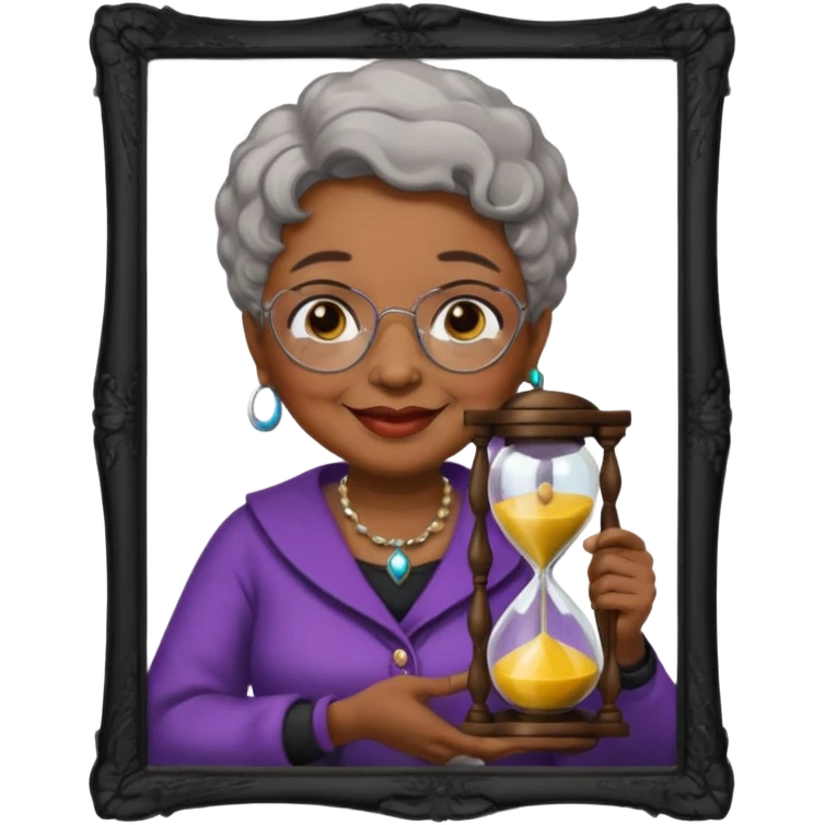 black grandma holding hourglass in a frame emoji
