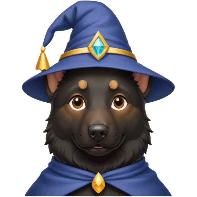 all black german shepherd face wearing a wizard hat emoji