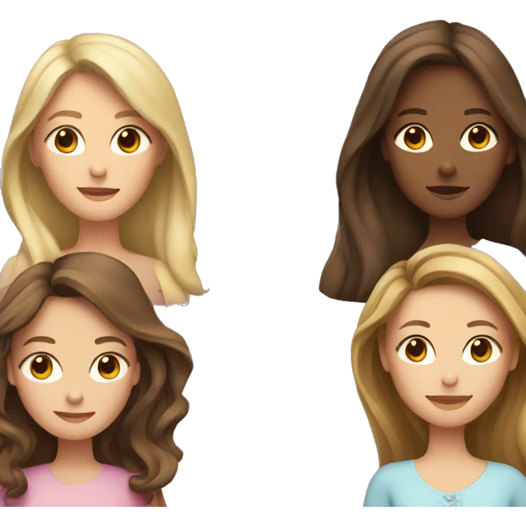 Mum with long brown hair, 2 daughters one with long brown hair one with blonde hair  emoji
